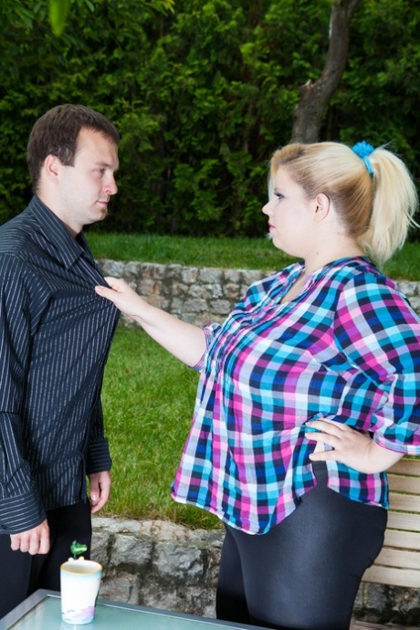 Obese blonde Rebecca face sits her man before pleasuring his dick
