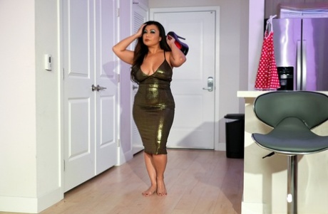 Curvy Asian chick Krystal Davis works free of a dress before POV sex