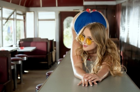 Hot blonde Destiny Rose gets naked in rainbow socks and rollerskates