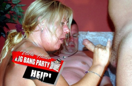 Older blonde lady Heidi gets gangbanged during amateur action