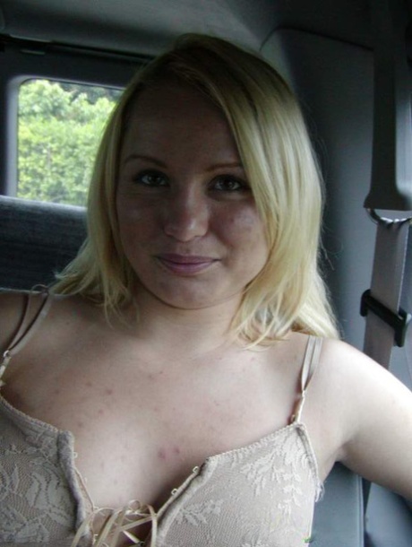 Chubby blonde April exposes her pierced nips and gets railed in the car