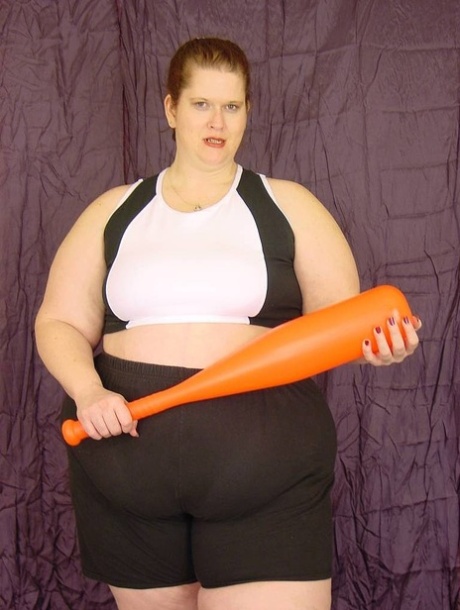 Naughty SSBBW toys her tight shaved pussy with her baseball bat