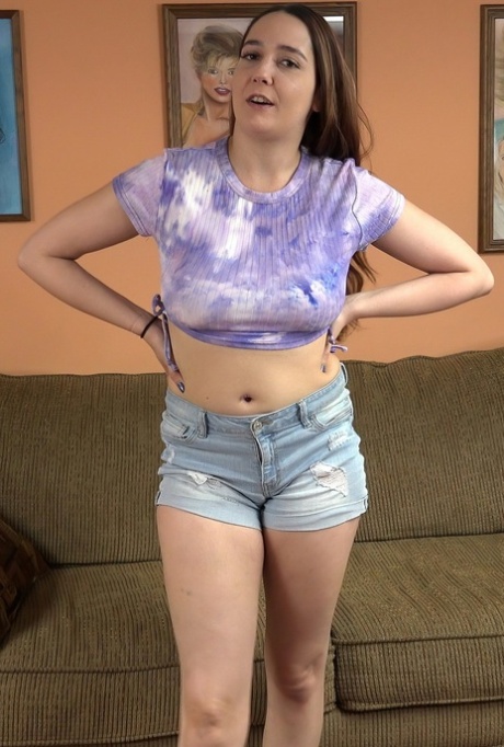 Chubby amateur teen Kyra Rose on her knees sucking and licking a dick