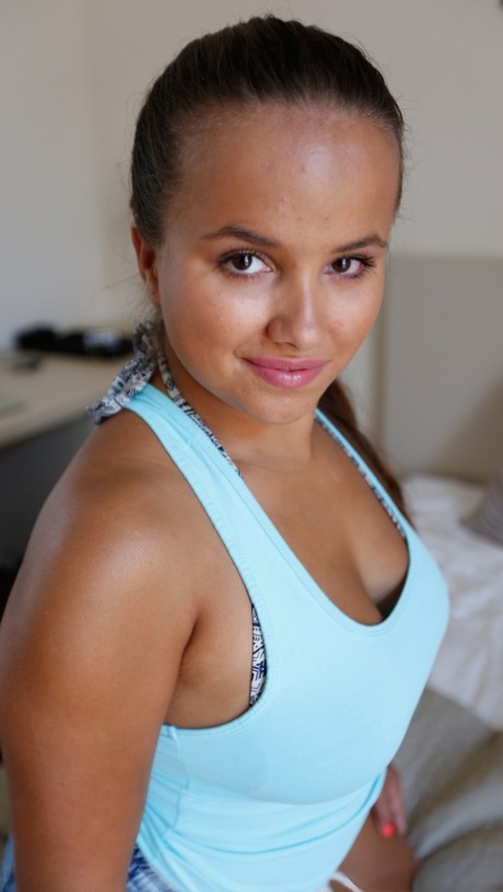 European cutie Olivia exposes her big tits and fat ass before taking a dick