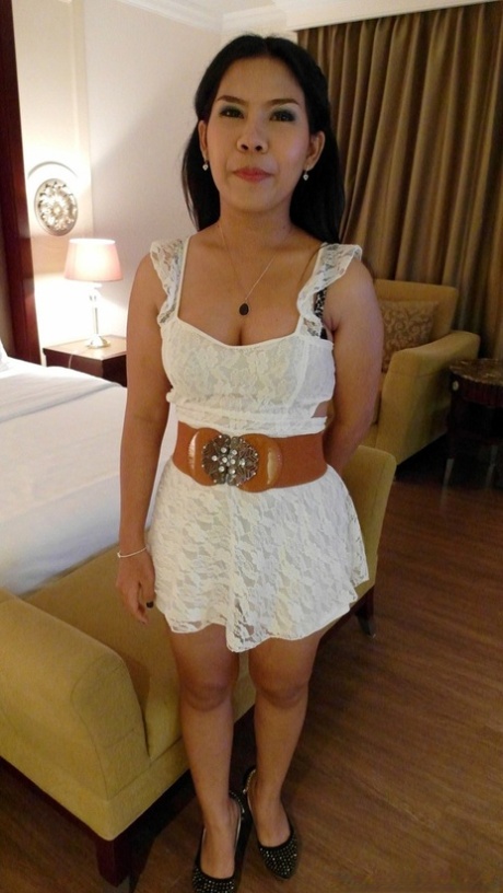 Dark haired Thai cutie Bridget gets her twat stuffed wearing a shirt