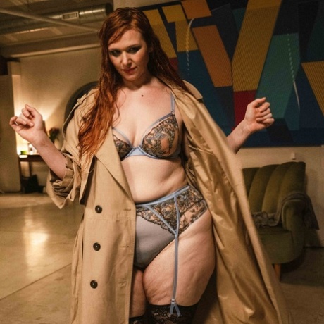 Chubby European Heidi Priestess performs an erotic tease show in sexy lingerie